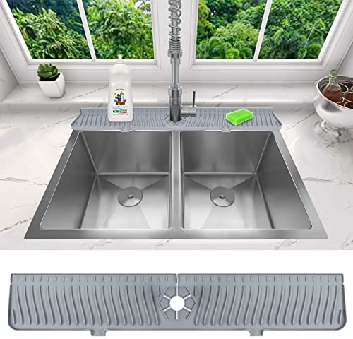 SINJIAlight Längere Spüle Splash Guard Matte 30 Zoll, Silikonarmatur Griff Tropffänger, längere Silikon Spüle Matte für Küchenbadezimmer, Tropfschutz Splash Arbeitsplatte (grau)