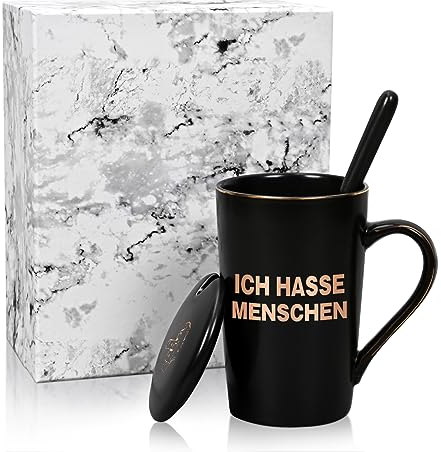 Joymaking lustige Kaffeetasse mit Druck Ich hasse Menschen, 400ml Kaffeetasse Geschenk Freunde, Kollegen, Morgenmuffel, Misanthropen, Schwarz