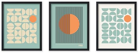 Poster Master 3-teiliges geometrisches Vintage-Poster – Retro-minimalistischer Druck – 20,3 x 25,4 cm, ungerahmte Wandkunst – Geschenk für Künstler, Freund – Halbkreise, Sonne und Mond Muster,