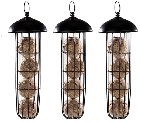 3 Stück Meisenknödelhalter Vogelfutterspender zum Aufhängen XL – Vogelfutterhaus Vogelfutter Futterstation für Wildvögel aus Metall – Futterspender Vögel schwarz – H 29 cm