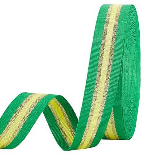 PH PandaHall Nastro A Righe Da 25m, Nastro In Tessuto Grosgrain Verde Oro Giallo per Confezioni Regalo di Natale, Decorazioni per La Casa, Cucito, Accessori per Vestiti, 25mm