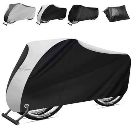 ZOTUEN Bike Cover Outdoor Waterproof Bicycle Cover with Anti-Theft Lock Hole Carry Bag Rain Sun UV Dust Wind Snow Proof for Mountain Road Electric City Bike (XXL Black & Silver)