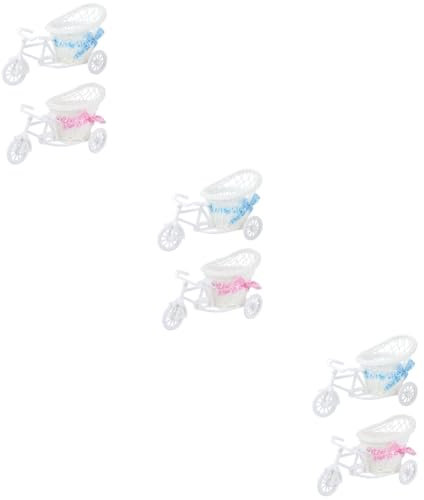 jojofuny 6 STK Mini-Ornament-Korb Fahrrad Blumenständer Fahrrad Pflanzenständer Fahrradvase Aus Rattan Fahrrad Blumenhalter Dreirad Aus Kunststoff Plastik Kleinkind Haushalt Blumentopf