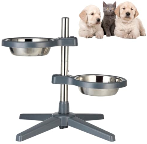 Little Bean® Dog Elevated Food Bowl Holder Set Raised Dog Bowls Adjustable Height Pet Double Feeder 2X1.2L Stainless Steel Bowls (Medium)