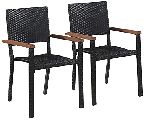 BUKSCYJS GartenstüHle,Hochlehner Gartenstuhl GartenstüHle 2 STK. Poly-Rattan Schwarzgeeignet FüR Wohnzimmer, Schlafzimmer, GäRten, Balkone, Terrassen