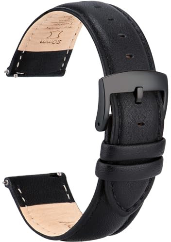 OTTOODY Elegantes Leder Uhrenarmbänder - 22mm, 21mm, 20mm, 18mm, 16mm Armband mit Schnellverschluss für Damen und Herren - Hochwertiger Ersatz für Uhr & Smartwatch - Schwarze Schnalle