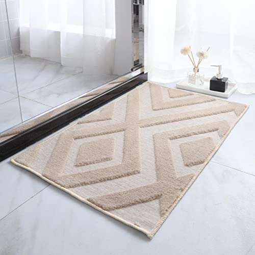 Tospass Fußmatte Innen und Außen 40 x 60 Beige Modern Geometrisches Muster Getuftet Fussmatte, Innen und Aussen Schmutzfangmatte, Küchenteppich, Badematte, rutschfest Waschbar Outdoor Teppich