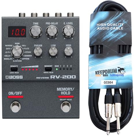 Boss RV-200 Reverb Hall-Effektgerät mit keepdrum Klinkenkabel