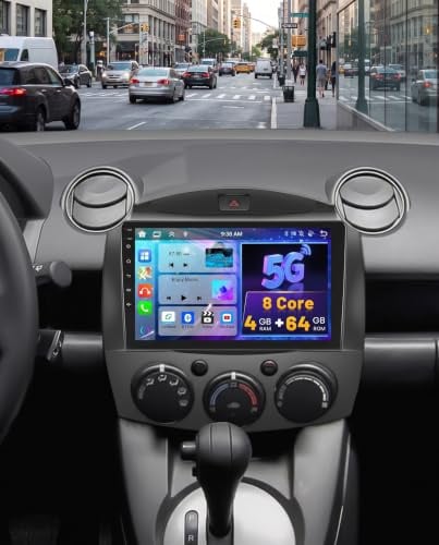 Hikity 4+64G 9 Radio Android 15 para Mazda 2 2007-2014 Wireless CarPlay | Pantalla Táctil Carplay Autoradio 2 DIN GPS Navi Bluetooth WiFi FM/RDS Cámara Trasera DSP EQ USB 4+64G