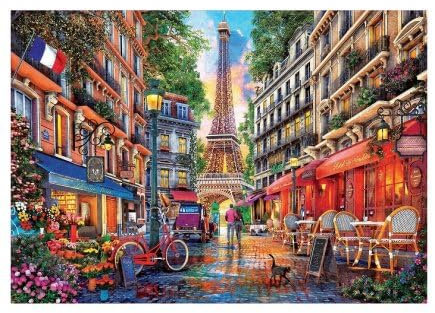 Puzzle 1000 Pieces Soiree Romantique a Paris - Colle Fix Incluse - Tableau Art Peinture, Tour Eiffel - Puzzle Classique Adulte + Carte