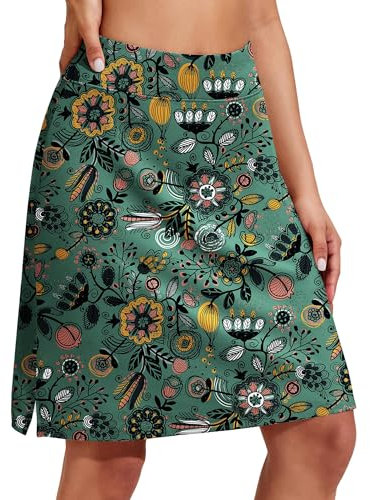 COOrun Damen Lauf Skort Hockey Rock Sommer Tennisrock Dunkelblau Tennisröcke Ohne Leggings Skort Wandern Yoga Rock Grünes Schleierkraut,M