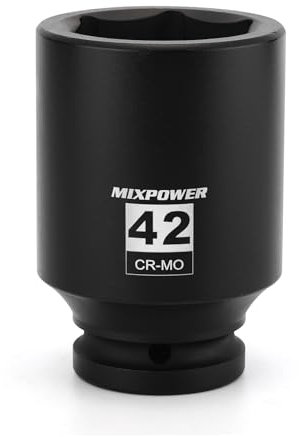 MIXPOWER 3/4 Drive Deep Impact Socket, CR-MO, 42mm, Metric, 6 Point, Axle Nut Impact Grade Socket for Easy Removal