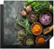 KitchenYeah© Herdabdeckplatte Einteilig Ceranfeld Abdeckplatte Küche Deko Ceranfeldabdeckung Herdabdeckung Induktionsmatte Kräuter - Pflanzen - Zwiebel - Küche - Beton - 59x52 cm