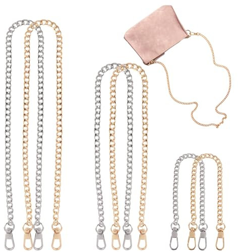 6 Stück Taschenkette Gold, 30/60/120cm Metall Taschen Kette Silber und Gold, Kette Trageriemen für Handtasche mit Drehverschlüsen, Taschenkette Schulterriemen für Handtaschen Umhängetasche