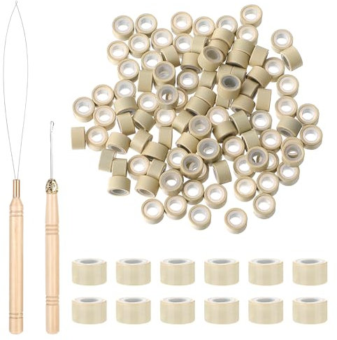 Abeillo 200 Stück 4,0 mm Haarverlängerungen Ringe, Haar Verlängerungen Perlen, Nanoringe mit Silikon, Microring Extensions Echthaar mit Ziehenden Haken Nadel (Weiß)