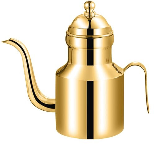 Stainless Steel Oil Dispenser, 11 Oz Olive Oil Dispenser Bottle, Kitchen Oil Drizzler Bottle with Drip Free Spout Olive Oil Bottle Vinegar Jug Sauce Grease Storage Can Golden