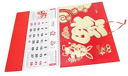SEWACC 4stücke Rabbit Year Kalender Handreißbarer Wandkalender Mit Goldgeprägtem Glückszeichen Für Zuhause Und Büro Traditioneller Mondkalender Zur Feier Des Chinesischen Neujahrs