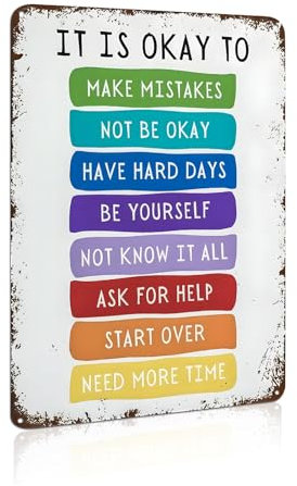 It's Okay to Not Be Okay Vintage Tin Metal Sign Poster Motivational Kids Art Classroom Posters Quotes Be Yourself Wall Art 8x12 Inch Suitable for Home Bar Cafe Wall Decor (2474)
