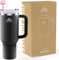 Tumbler 40oz - Trinkflasche mit Strohhalm 1.2L - Thermobecher mit Strohhalm Kühlt 10 Stunden - 48 Stunden Eisgekühlt - Trinkbecher mit Deckel und Strohhalm BPA Frei - Kaffeebecher To Go - Schwarz