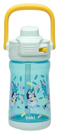 Zak Designs Bluey Beacon Kid Water Bottle for Travel or at Home, 12oz Plastic is Durable and Leak-Proof with Liquid Lock Spout, Cover, Carry Handle, Protective Base (Bluey)