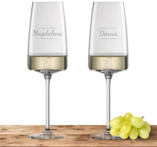 2X Schott Zwiesel Sektglas 388ml mit Namen oder Wunschtext graviert - Vivid Senses - Sektgläser als personalisiertes Geschenk für Paare, Eltern oder zur Hochzeit - Motiv (Verzierung03)