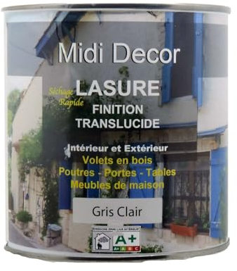 Midi Decor - Lasure pour bois - UV protégé - extérieur ou intérieur - Séchage rapide - mat - gris clair 1L