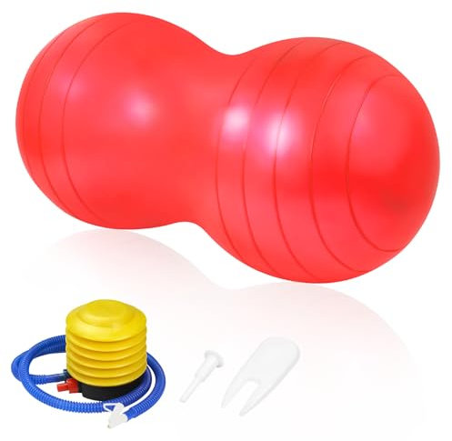 flintronic Yoga Ball, Gymnastikball, 90 x 45 cm Yoga Erdnussball Peanut Ball, Erdnussball für Kinder für Balance Luftpumpe, Gymnastikbälle, Yogaball, Pilates (Rot)