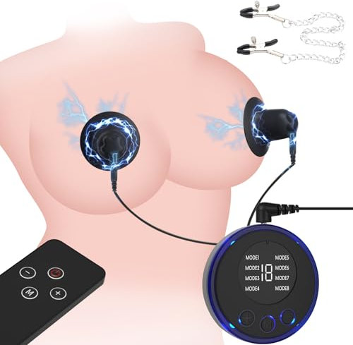 BDSMYEE Ventouse de Mamelon Électrique avec Pinces à Tétons, Suceurs de Tétons à Stimulation Électrique Ensemble de Jouets à Tétine SM pour Femme