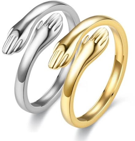 2 Stück Umarmungsring Damen, Offener Größenring, Komm zu meinem Arm Umarmung offenen Ring, Ring Geschenk für Sie, Umarmunder Hände Ring Verstellbar, Verlobungsring Öffnen Ringe fur Frauen