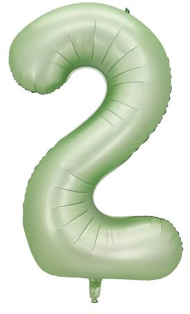 Alaoo Luftballon 2 Geburtstag Zahl, 40 Zoll Olivgrün Creme Folienballon, Riesenzahl Ballon für Mädchen Junge Geburtstag Party Dekoration Jahrestag Dekorationen