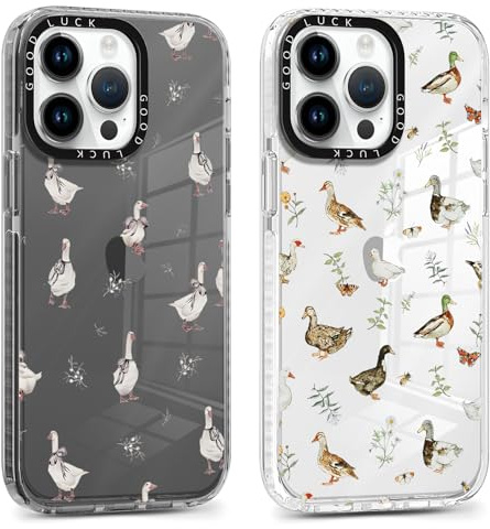 Foonary 2 Pack Transparent Cute Duck Print Phone Case for iPhone 13 Pro Max 6.7,Soft Silicone with Design Aesthetics Clear Pattern Cases,Shockproof Bumper Protector Cover,Girls for iPhone 13 Pro Max