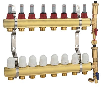 AVANSA Messing Verteiler für Fußbodenheizung Wasser (8-Wege-Verteiler für Fußbodenheizung Wasser)