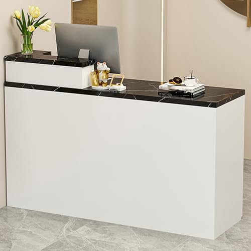PVYGDXYI Reception Desk, Front Counter with Elevated Storage, Counter Table with Drawers and Open Shelf, Desk Reception for Company Halls, Hotel Receptions(Multi-Colored+Black top)