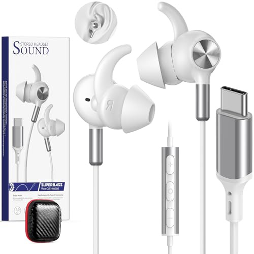 ASKUBSKU Wired Earbuds USB C for Samsung Galaxy S26 S25 Ultra S24+ S23 | Comfort USBC Headphone with Mic HiFi Bass Magnet Case, Type C Corded Ear Bud for iPhone 17 16 Pro Max Plus/iPad A16, White