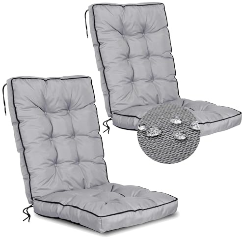 GARDEN KING ROYAL REST 2er-Set Auflagen Hochlehner Gartenstuhlkissen 50 x 50 x 80 cm Sitzkissen mit hoher Lehne Dunkelgrau Gesteppt mit Bindebändern