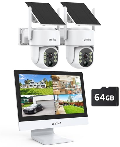 ANNKE 4MP Überwachungskamera Set Aussen WLAN mit 12''Monitor, 10CH 4K Wireless NVR, 2X 4MP PTZ WiFi Kameras mit 2-Wege Audio, Farbe Nachtsicht, Personenerkennung, Spotlight Alarm, 64GB SD Karte