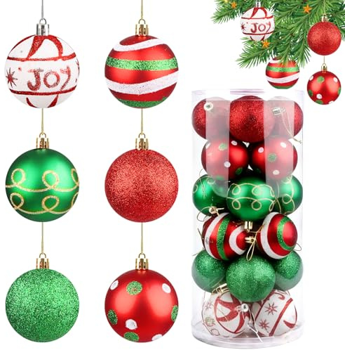 60mm Wetterfeste Weihnachtskugeln 24 Christbaumkugeln Vintage Retro Weihnachtsbaumkugel Extravagant Bunt Plastik Weihnachtsbaumkugeln Box mit Aufhänger Weihnachtsbaum Bälle Dekorationen Weihnachten