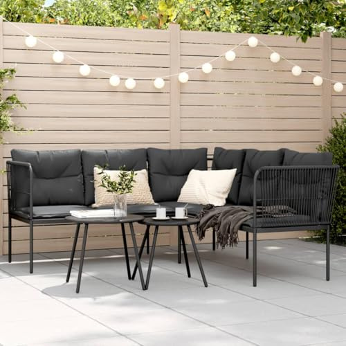 QJBSAVVA Gartensofa L-Form Anthrazit/Schwarz 176x175x75 cm Pulverbeschichteter Stahl Textilene PE-Rattan Sitzer 110 kg Modernes Design pflegeleicht für Garten Terrasse Balkon