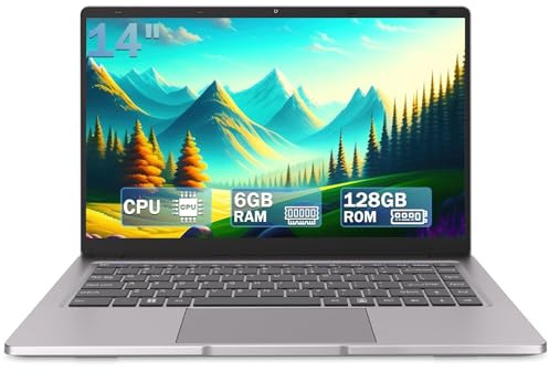 Laptop 14 inches, Celeron N4000 6GB RAM 128GB SSD, laptop supports 2.4G/5G WiFi, Bluetooth, computer protable with long battery life.