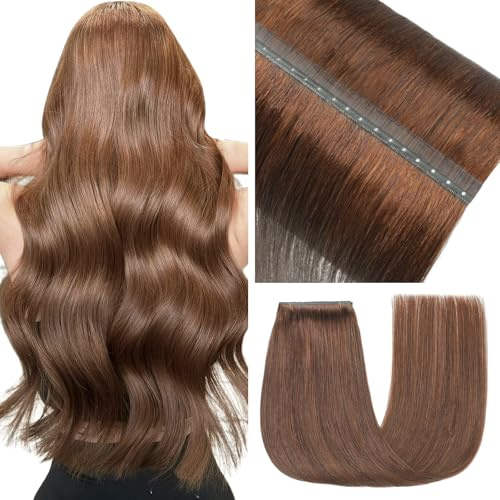 EINbeauty Double weft hair Extensions Echthaar 50cm 50g Gerade Echthaar Extensions Schokoladenbraun Haarverlängerung（20Zoll，4#）