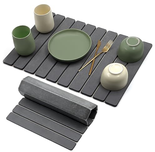 Alfombrilla Absorbente Cocina, Esterilla de Diatomita para Encimera, Secado Rápido, Antideslizante, para Platos y Fregadero (60 × 40 cm, Gris Oscuro)
