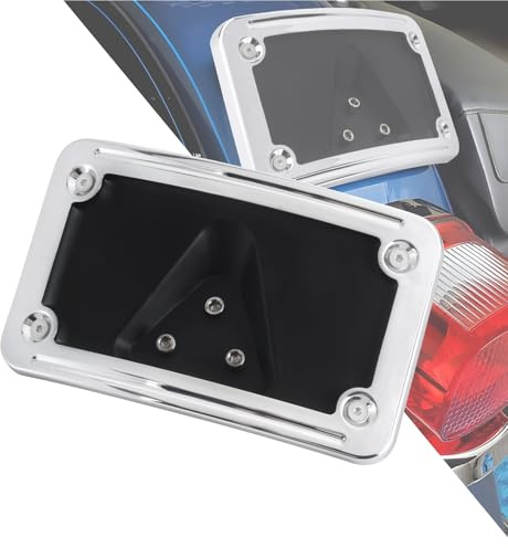 HDBUBALUS Motorrad bogenfliechtender Kennzeichenhalter mit Rahmen für Harley CVO Softail Dyna Fat Boy Low Rider Sportster 1200 883 VTX1300R/S/T VTX1800R/S/T 3 Schrauben (Chromt)