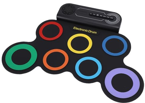 Cryfokt Kit de Batterie électronique Enroulable à la Main avec Haut-Parleur Stéréo intégré 7 Pads 2 Pédales Rechargeables Portables pour Enfants Adultes Pratique de la Musique