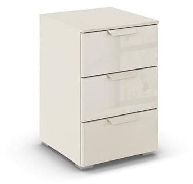 Rauch Möbel ADITIO, Nachttisch, Farbe Glas Beige, Maße 40x61x42 cm | Nachtkommode im modernen Look, 3 Schubladen, mit Glasfront, Soft-Close, für Schlafzimmer, Jugendzimmer, Gästezimmer