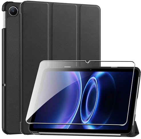 Rojeuinn Cover per Xiaomi Redmi Pad 2 9.7 + 1 Pezzi Vetro Temperato, Custodia in Gomma Protezione Protettivo, Ultra Sottile Antiurto Anti-Graffio TPU Flessibile Case - Nero