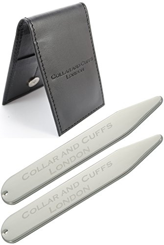 COLLAR AND CUFFS LONDON Kragenstäbchen Herren Metall - VERSILBERT - 2.5 - Hochwertig - Silber Farbe - Mit Etui - 1 Paar