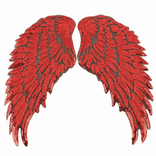 1 Paar Pailletten Engelsflügel zum Aufbügeln DIY bestickte Applikation Bling Flügel für Jacken Stoff Dekoration Valentinstag Geschenke (rot)