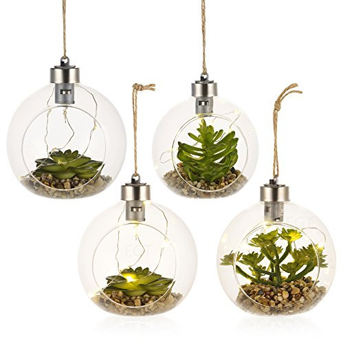 URBNLIVING Set mit 4 sortierten LED-Pflanzen zum Aufhängen.