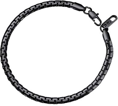 PROSTEEL Armkette 4mm breit massiv Ankerkette Armband Schwarz Metall plattiert Punk Rock Biker Erbskette Gliederkette 22cm/schwarz