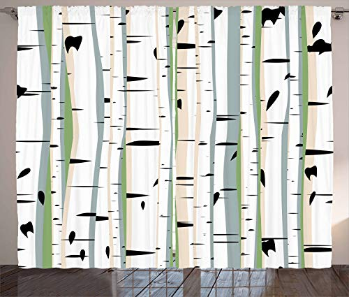 ABAKUHAUS Baum Rustikaler Vorhang, Stämme der Birken-Muster, Wohnzimmer Universalband Gardinen mit Schlaufen und Haken, 280 x 245 cm, Weiß Dunkelgrau
